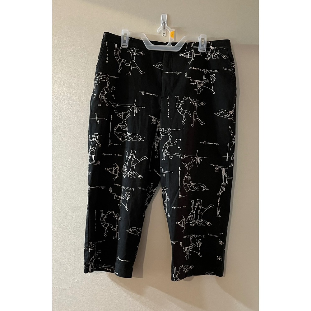 Chicos Black Dancing Print Crop Pants Stick Figure Music Notes Size 3‎ XL